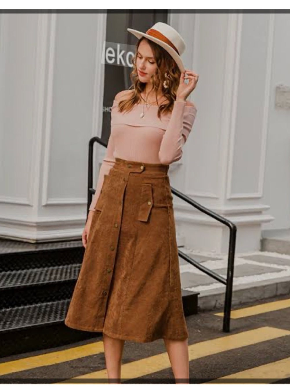 Women's Brown Button-Front corduroy A-Line Skirt size medium.